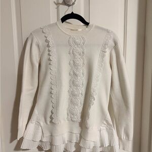 Elegant White Sweater with Lace Details